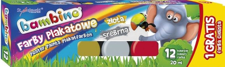 Farby plakatowe 12 kolorów 20ml Bambino