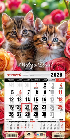 Kalendarz 2026 jednodzielny mini kotki