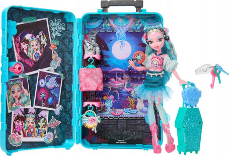 LALKA MONSTER HIGH STRASZYSEKRETY S7 Lagoona Blue wakacje zestaw z walizką JDR51
