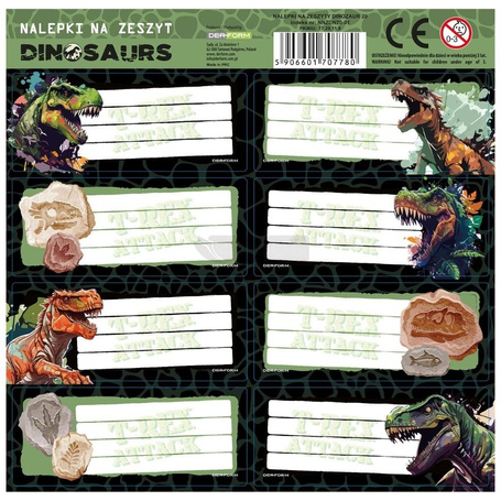 Nalepki na zeszyty Dinozaur 20 (25szt) DERFORM