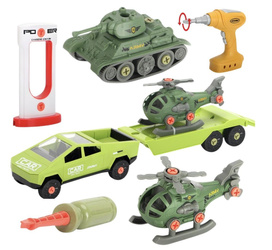 Samochód do montażu z przyczepą i helikopterem