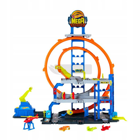 HOT WHEELS CITY ZESTAW MEGA GARAŻ PARKING Gigapętla + autko, helikopter JBM74