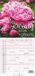 Kalendarz 2026 wieloplanszowy wąski - Kwiaty