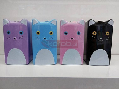 Skarbonka metalowa kotek z kłódką MIX