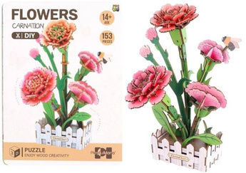 Puzzle 3D drewniane kwiaty goździki