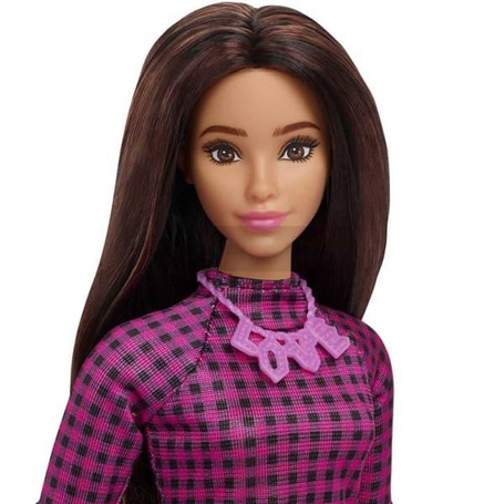 Lalka Barbie Fashionistas sukienka różowa kratka HBV20