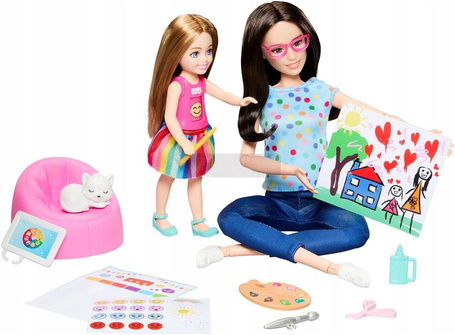 LALKA BARBIE + CHELSEA ARTETERAPEUTA zestaw do zabawy z dwiema lalkami HRG48
