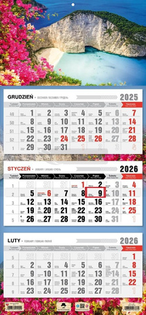 Kalendarz 2026 trójdzielny płaska główka Zakhyntos