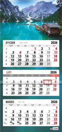 Kalendarz 2026 trójdzielny płaska główka Lazur