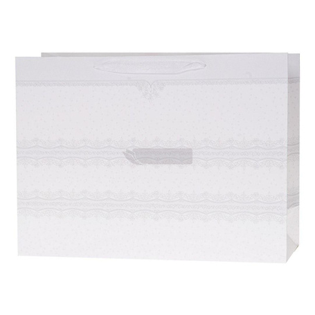 Torebka Lux 55x40x20cm brokat biała ROZETTE