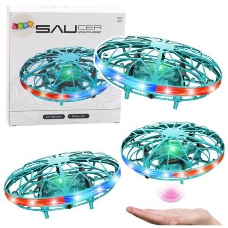 Dron UFO sterowany ręką RC Światła LED Turkusowy