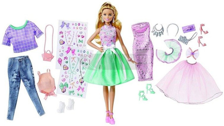 Lalka Barbie z zestawem ubrań i naklejkami DVJ64