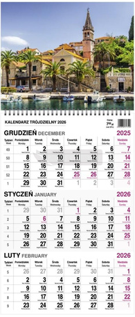 Kalendarz 2026 trójdzielny na spirali mały MIX