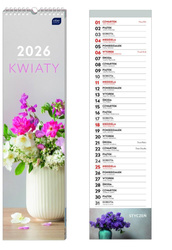 Kalendarz 2026 paskowy 13,5x50cm Kwiaty