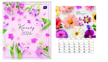 Kalendarz 2026 ścienny planszowy 33,5x40cm Kwiaty
