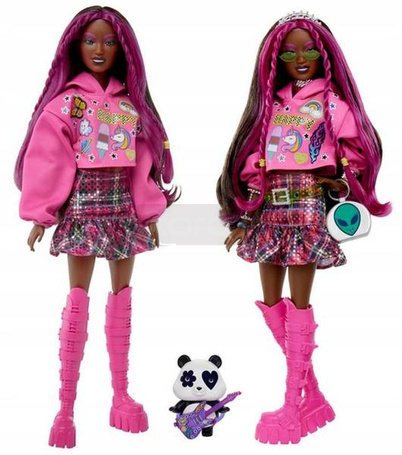 LALKA BARBIE EXTRA 19 w stroju pop punk + PANDA HKP93