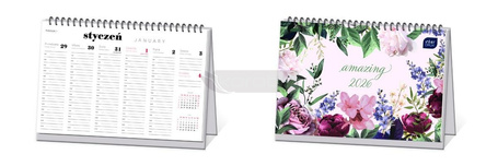 Kalendarz 2026 biurkowy tygodniowy Kwiaty