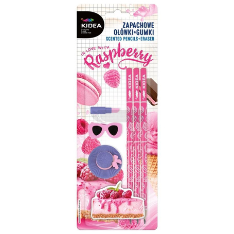 Ołówki zapachowe +gumki malinowy sernik KIDEA