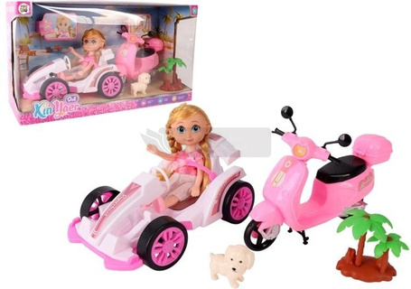 Laleczka z pojazdami bolid i skuter