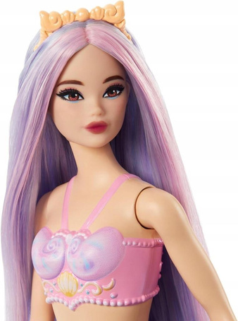 LALKA BARBIE SYRENKA fioletowy ogon, długie fioletowe włosy HRR06