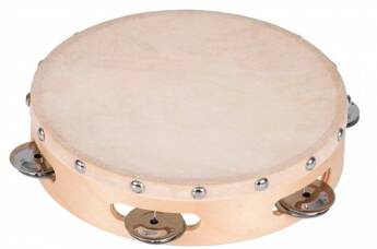 Tamburyn z naturalnej skóry z 5 talerzykami
