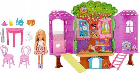 BARBIE CHELSEA DOMEK NA DRZEWIE + akcesoria piesek HPL70