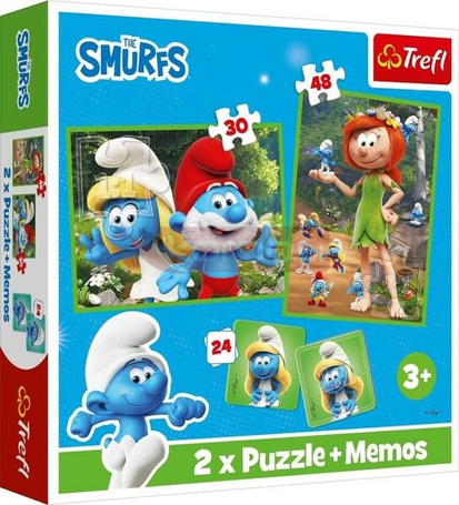 Puzzle 2w1 + memos Wesołe zabawy Smerfów TREFL