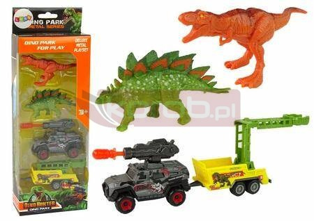 Zestaw dinozaury 2szt+ auto z rakietą+ przyczepa