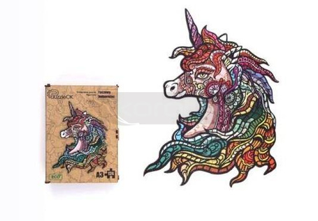 Puzzle drewniane eko 124 Tęczowy jednorożec A3