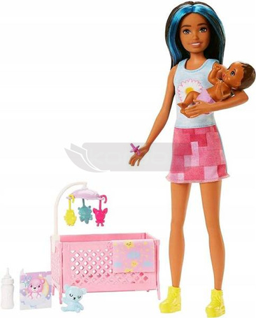 LALKA BARBIE SKIPPER USYPIANIE MALUSZKA łóżeczko HJY34
