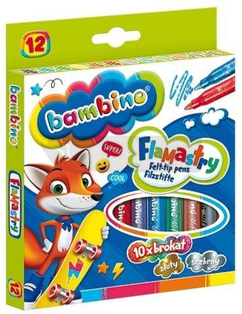 Flamastry brokatowe 12 kolorów BAMBINO