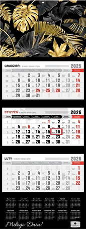 Kalendarz 2026 trójdzielny premium glomour black