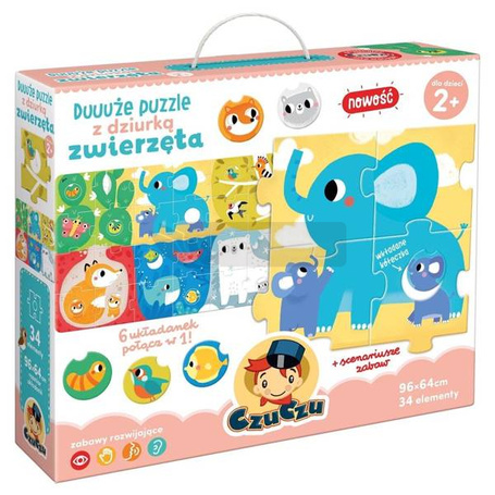 Duuuże puzzle z dziurką Zwierzęta 2+