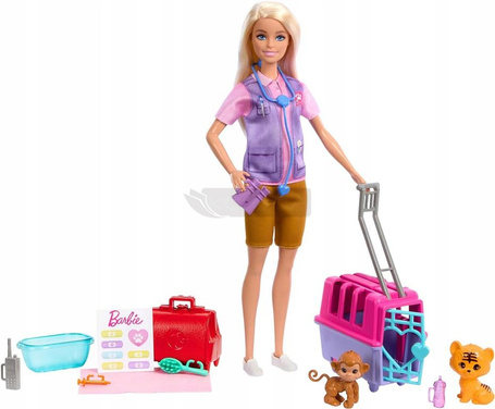 LALKA BARBIE RATOWNICZKA ZWIERZĄT zestaw z małpką i tygryskiem HRG50