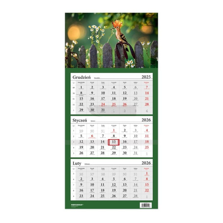 Kalendarz 2026 trójdzielny Ptak dudek HELMA