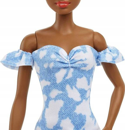 Lalka Barbie Fashionistas wybielana niebieska sukienka HBV17