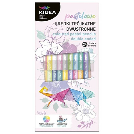 Kredki trójkątne dwustr. pastel 24 kolory KIDEA