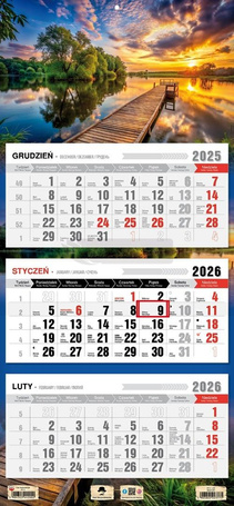Kalendarz 2026 trójdzielny płaska główka mazury