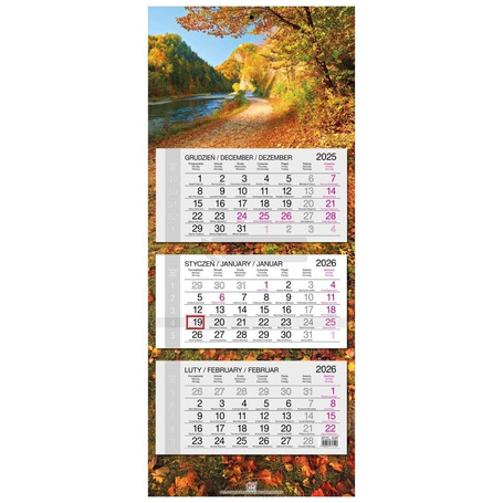 Kalendarz 2026 trójdzielny główka płaska Jesień