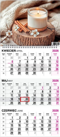 Kalendarz 2026 trójdzielny na spirali Świeczka