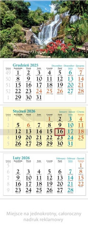 Kalendarz 2026 ścienny trójdzielny Kaskada