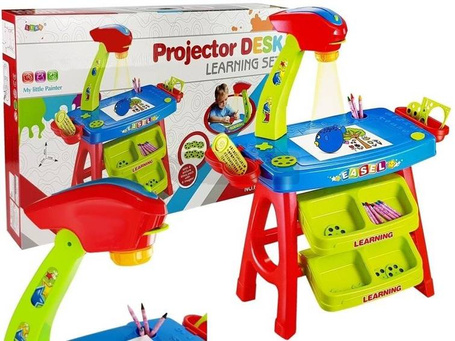 Stolik edukacyjny z projektorem niebiesko-czerwony