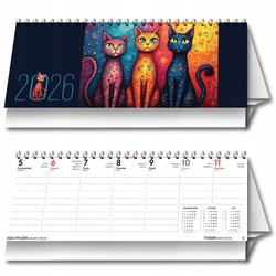 Kalendarz 2026 biurkowy tygodniowy poziomy koty