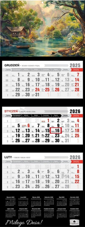 Kalendarz 2026 trójdzielny premium pejzaż
