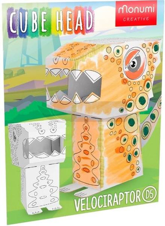 Cube head. Dino. Welociraptor. Złóż i pokoloruj