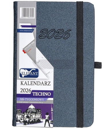 Kalendarz 2026 A6 tygodniowy Techno grafitowy