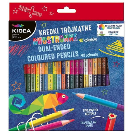 Kredki trójkątne dwustronne 48 kolorów KIDEA