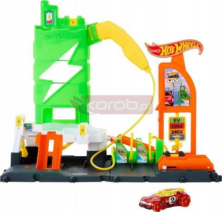 HOT WHEELS CITY LET'S RACE ZESTAW SUPER STACJA ŁADOWANIA AUT + 1 autko HTN79