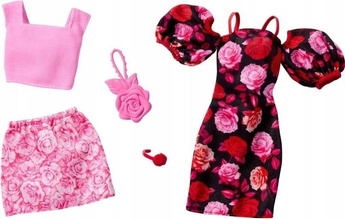 BARBIE UBRANKO DLA LALKI 2-pak HYV03 sukienka w róże, top, spódnica