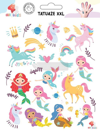 Tatuaże zmywalne dla dzieci Jednorożce syrenki XXL